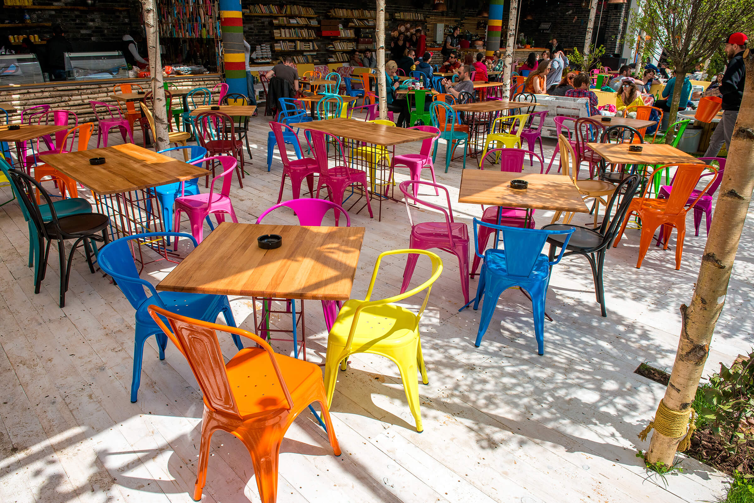 Coloured chairs on Sandalandala terrace