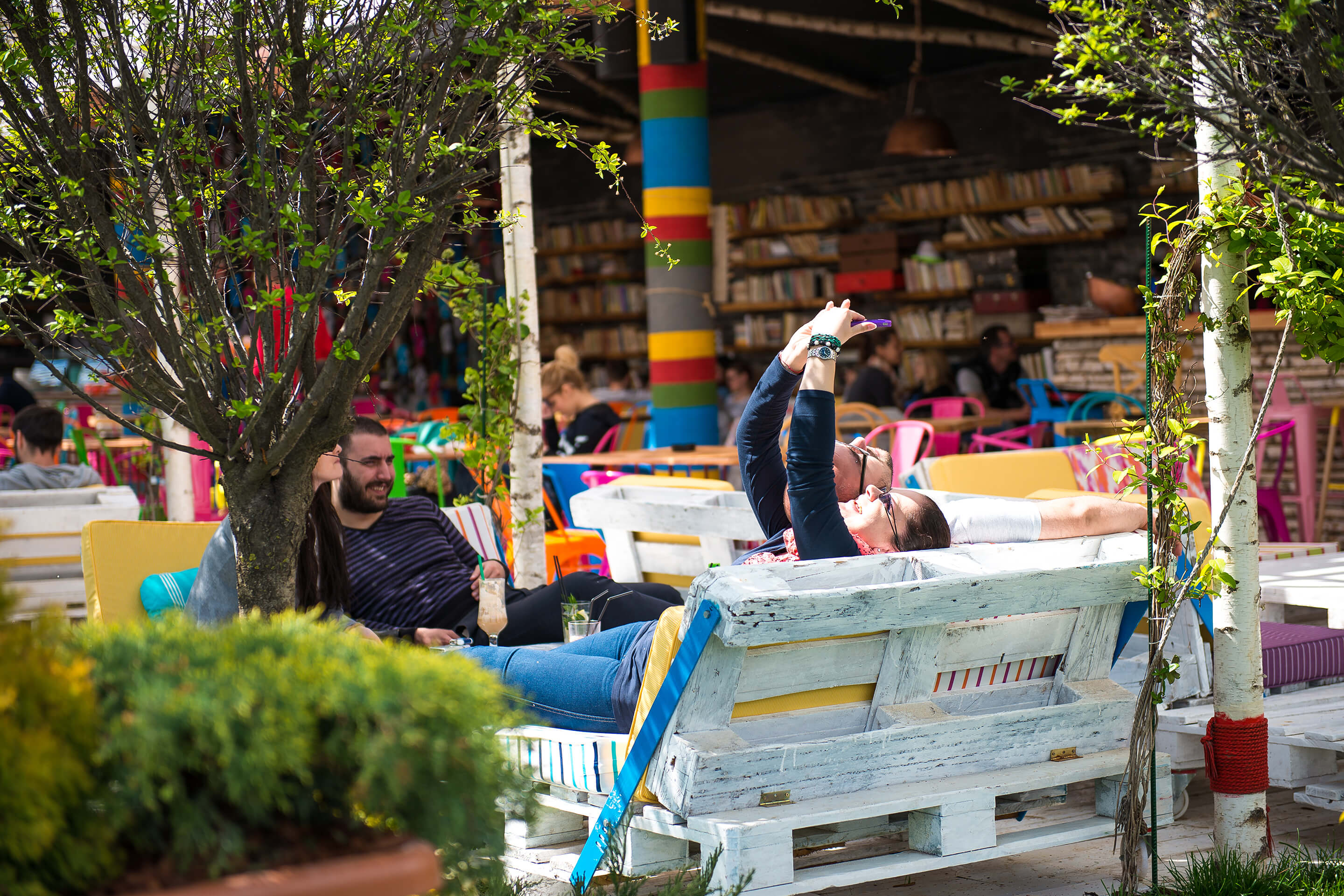 People chilling on the Sandalandala terrace