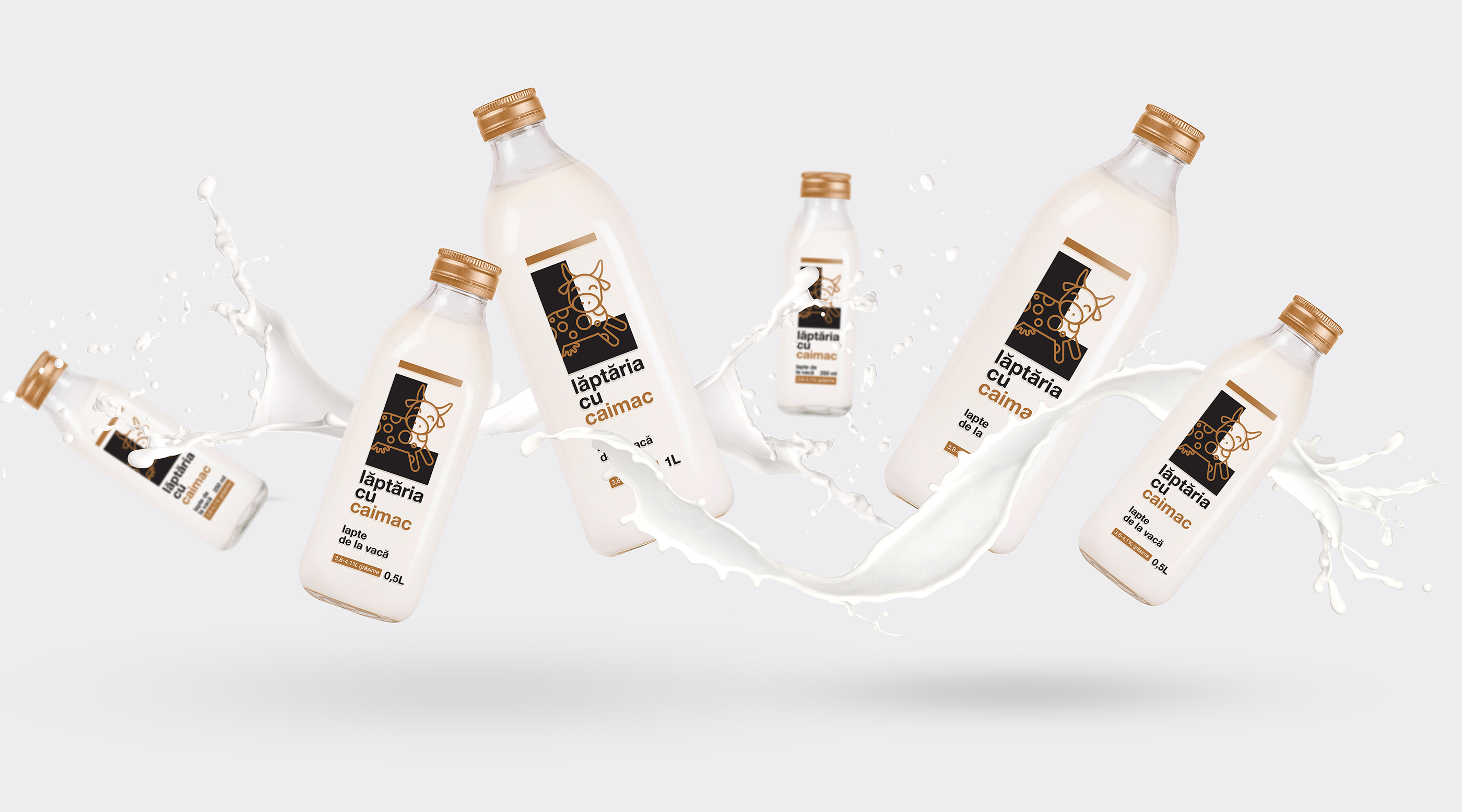 milk splash and flying bottles