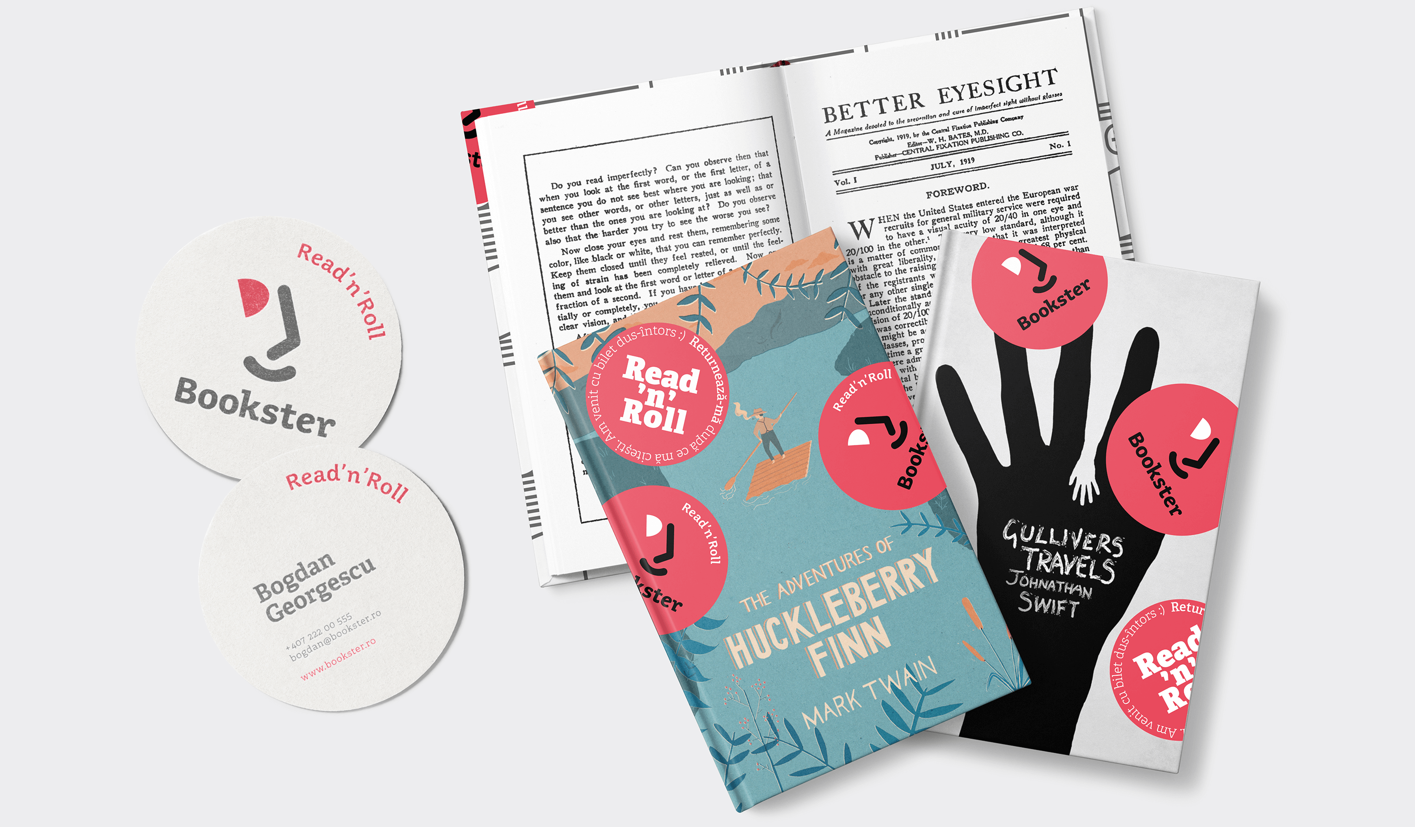 Bookster business cards and stickers