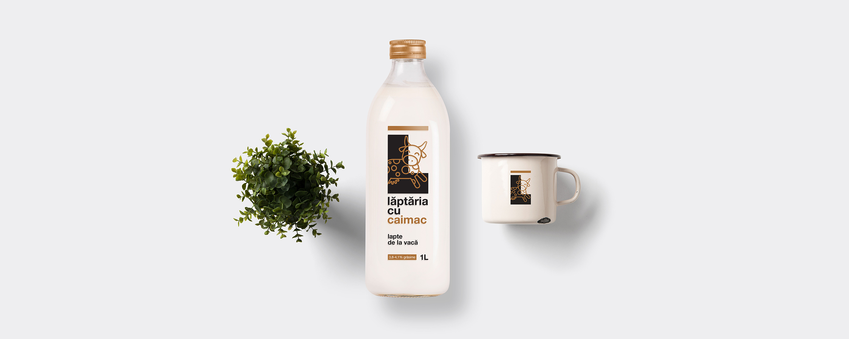 branded milk bottle and mug