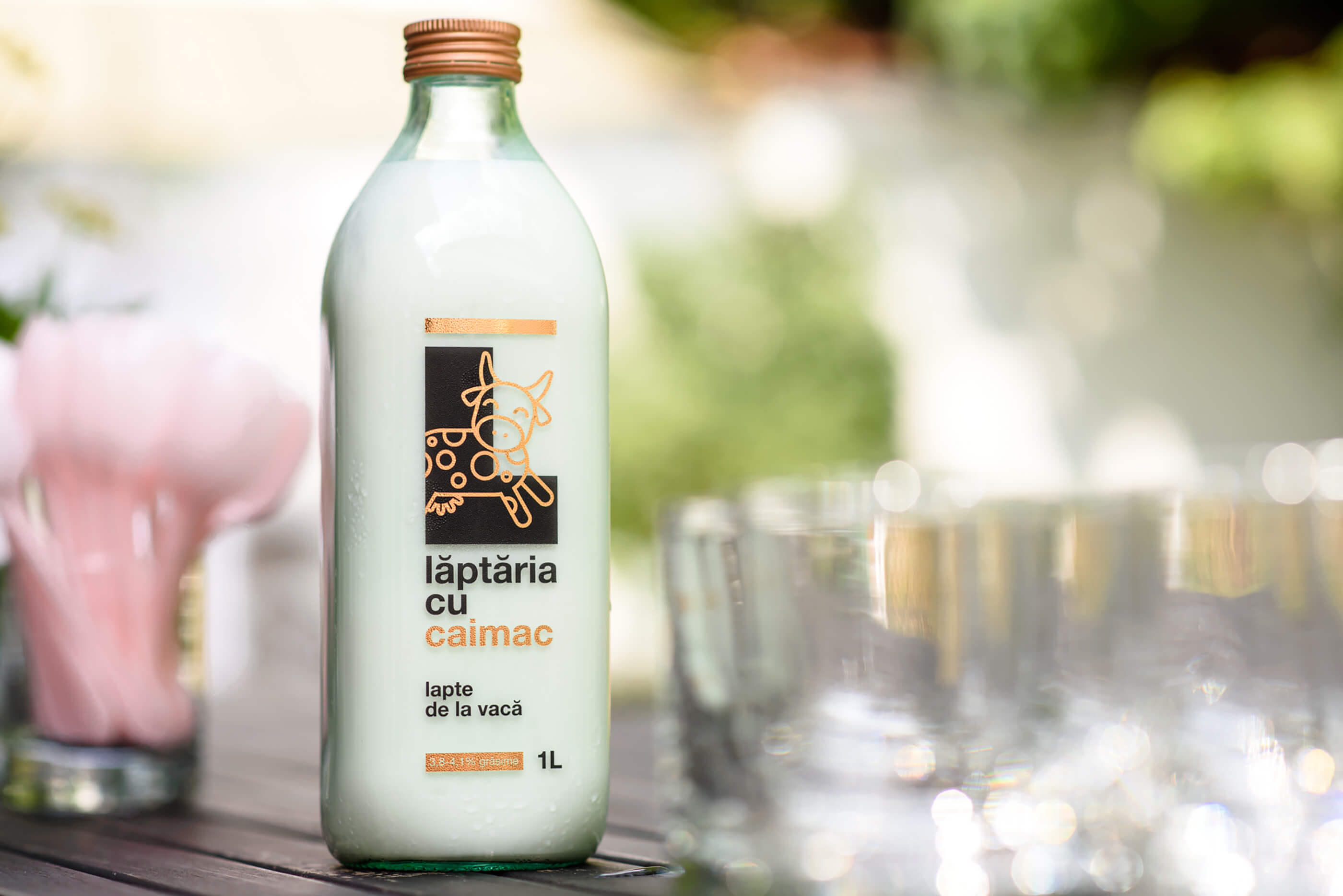Milk bottle in an outdoor setup