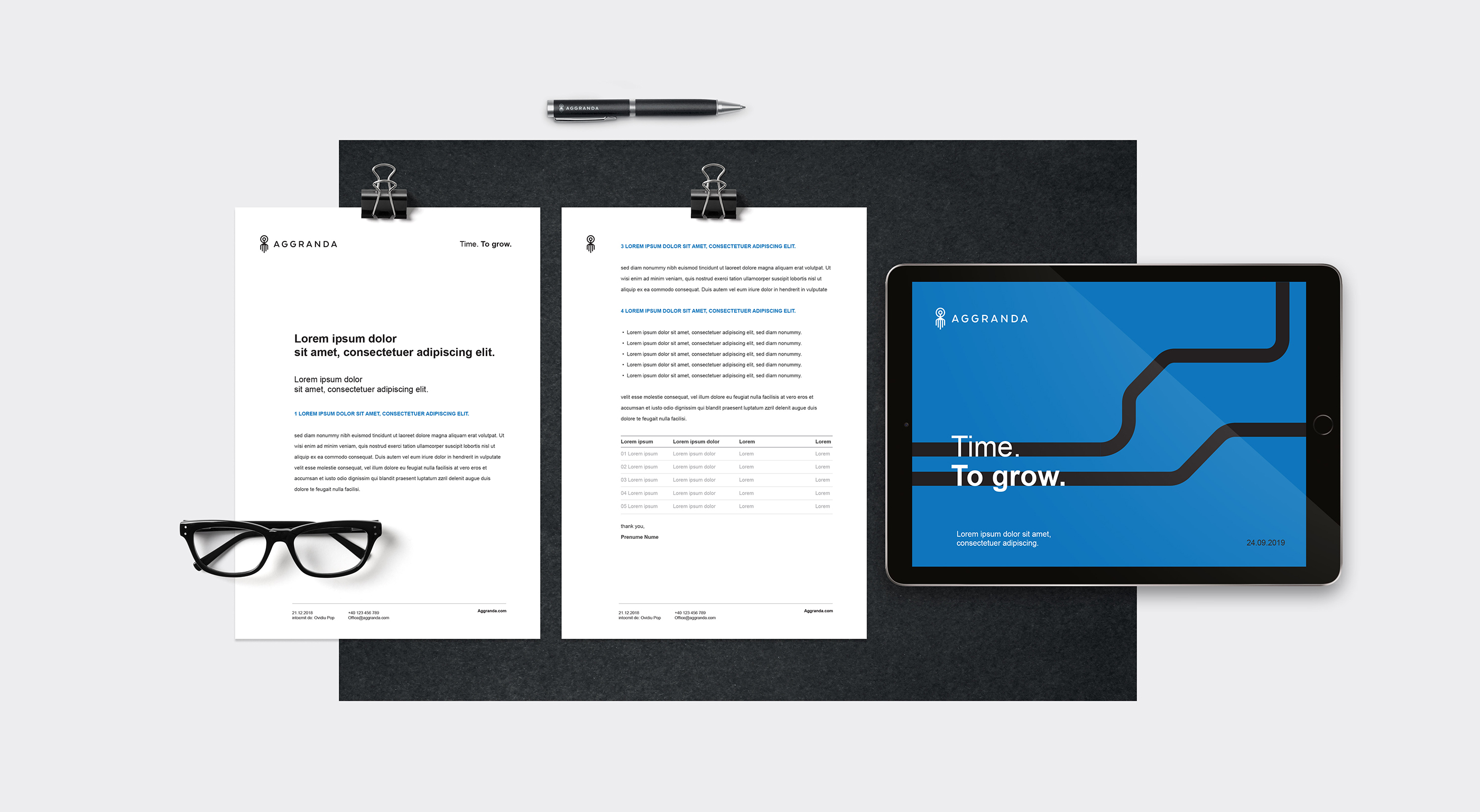stationery and PowerPoint template on tablet